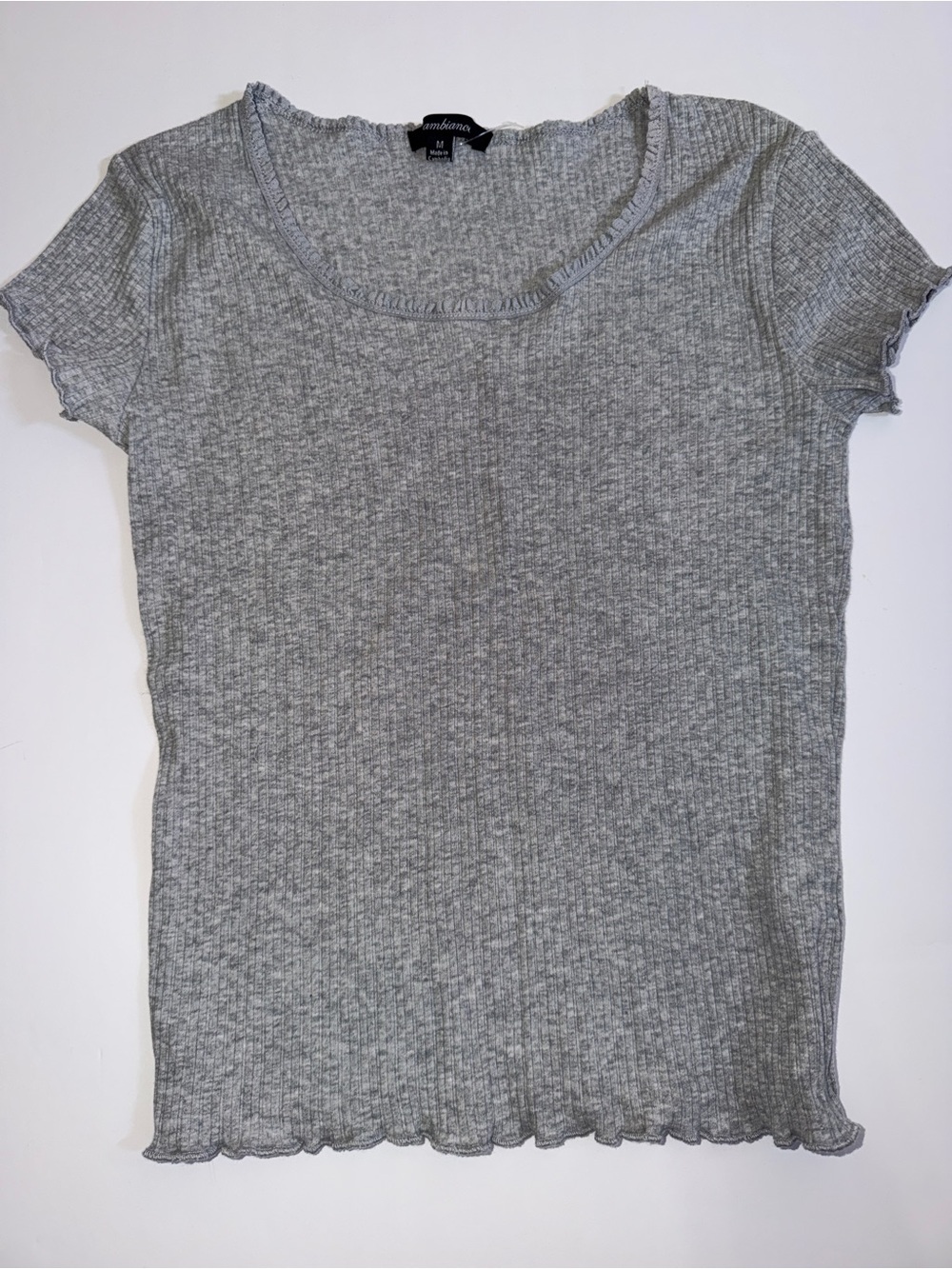 Ambiance Gray Ribbed Short Sleeve Top Medium